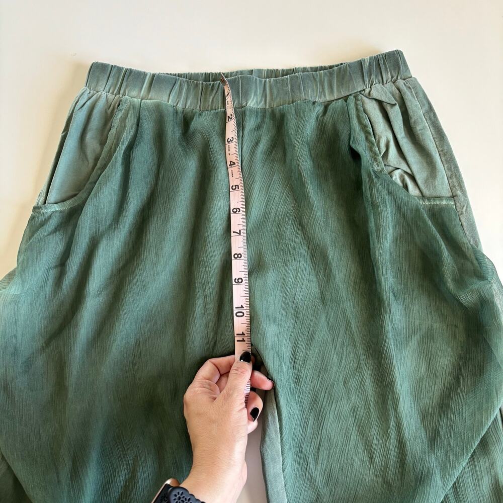 Pretty Angel Moss Green Linen Blend Pull On Tapered Pants Artsy Eclectic Large - Picture 4 of 8